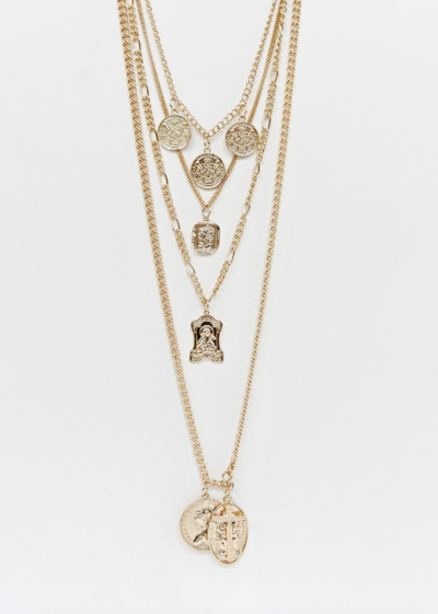 Asos Reclaimed Vintage – inspired – Collier multi-ranges à pendentifs pièce et croix