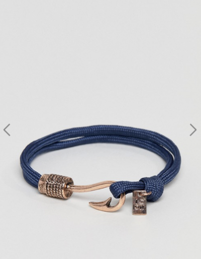 Asos Icon Brand – Bracelet en cordon avec crochet – Bleu marine et or rose