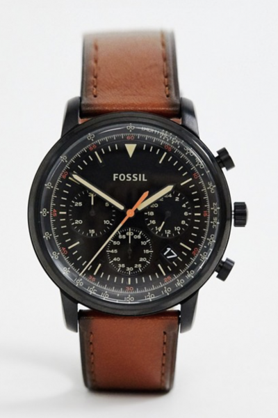 Asos Fossil FS5501 Goodwin – Montre 44 mm avec bracelet en cuir – Fauve