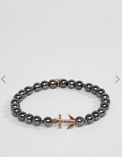 Asos Icon Brand – Bracelet en perles avec breloque ancre – Bronze
