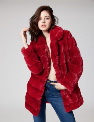 Jennyfer veste longue imitation fourrure rouge