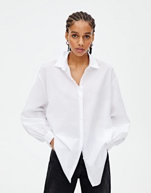 Pull and Bear Chemise blanche longue popeline