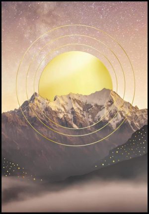 Glam Posters Affiche « Montagne et soleil en or véritable